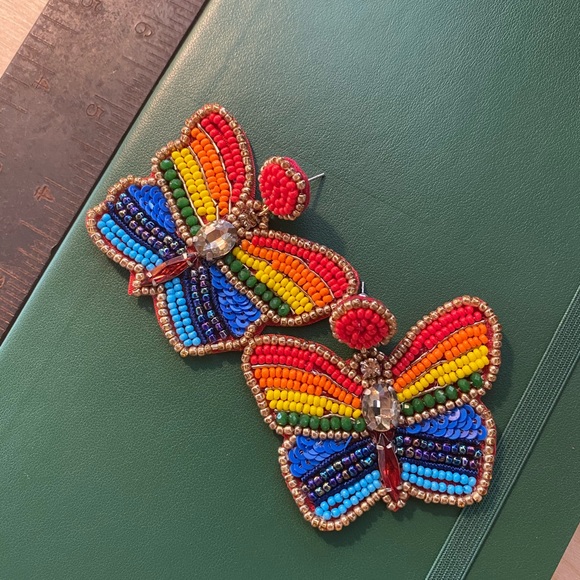 Rainbow Butterfly Beaded Earrings 🌈 🦋 ❤️ - Picture 1 of 3
